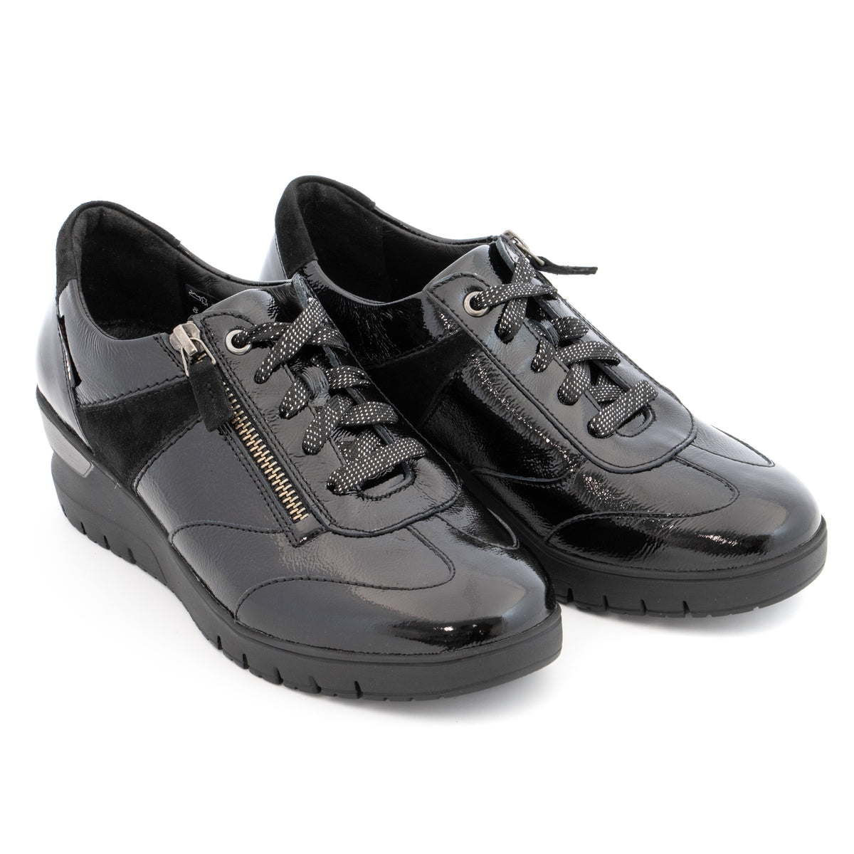 Basket compensée confort en cuir MEPHISTO Femme KILIANA noir vernis