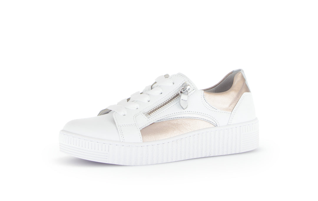 Baskets Gabor 66.518.50 Pour Femme - Cuir Blanc Et Détails Métalliques - Confortables
