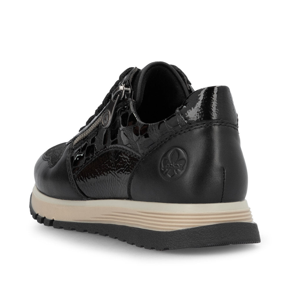 Basket cuir et stretch RIEKER Femme 49003 noir Chaussures Grassler